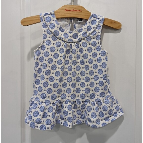 Janie And Jack White Blue Geometric Peplum Tank Top Sleeveless Shirt Girls Sz 5 - Picture 2 of 7